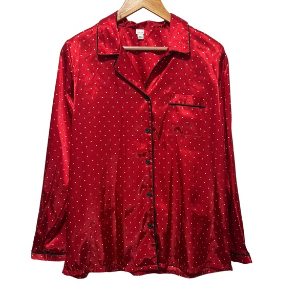 PINK Victoria's Secret Other - PINK K Victorias‎ Secret Satin Pajama Sleep Shirt Top Red M Polka Dot Loungewear